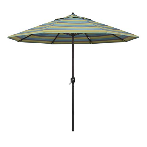 California Umbrella 12-Year Protection 9-Ft Outdoor Patio Umbrella, Sunbrella Fade-Resistant Acrylic Fabric, Auto Tilt and Crank, Heavy-Duty Aluminum Frame/ Reinforced Ribs, Bronze Pole, Astoria Lagoon - color: Astoria Lagoon