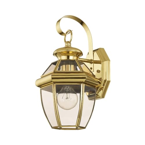 Livex Lighting 2051-01 Monterey 1 Light Outdoor Antique Brass Finish Solid Brass Wall Lantern with Clear Beveled Glass - color: Antique Brass