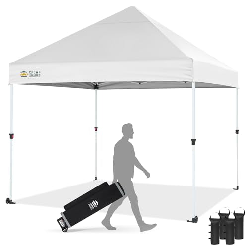 CROWN SHADES 10x10 Heavy Duty Canopy - Premium Pop Up Canopy Tent - Extra Sun Shade Protection with 400D Strength Oxford Fabric - Great for Trade Shows, Events, Tailgates & Commercial Use, White - color: White, size: 10x10