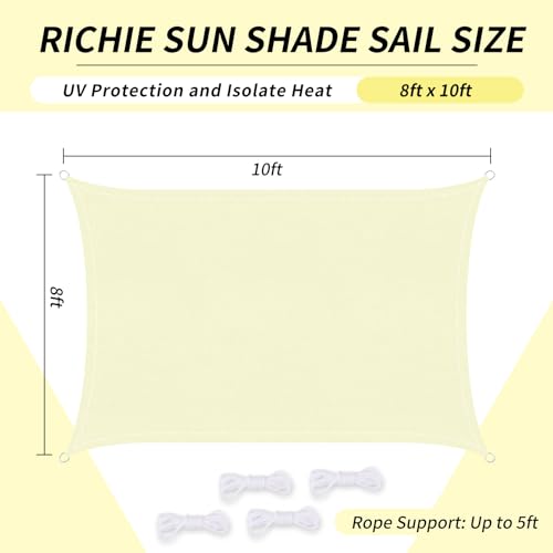 RICHIE Upgrade 8'x10' Sun Shade Sail Rectangle Canopy, Water Resistant & UV Block Sunshade for Outdoor Patio Lawn Beach Garden Carport Backyard Deck Pergola, Beige - color: Beige, size: 8'x10', style: Rectangle