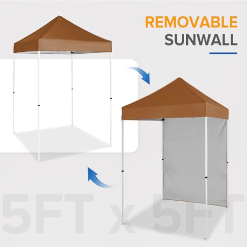 EAGLE PEAK Pop up Canopy 5x5, Outdoor Portable Canopy Tent with One Removable Sunwall, Carry Bag Included, Khaki - color: Khaki