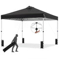 Tangkula 10 x10 Ft Pop Up Canopy with Center Lock, UPF 50+ One-Button Setup Outdoor Canopy Tent with Roller Bag, 4 Sand Bags, Heavy-Duty Steel Frame, 8 Stakes, 4 Ropes for Camping, Picnic (Black) - color: Black