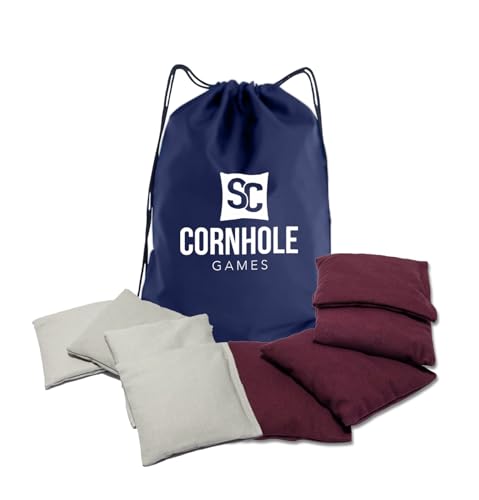 Weather Resistant Cornhole Bags (Set of 8) with Heavy Duty Tote - Professional Regulation 16oz Size & Weight - color: Maroon/Grey