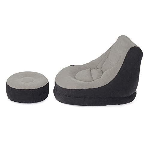 Intex 68564EP Ultra Lounge Inflatable Chair: Built-in Cupholder – Ottoman Foot Rest – 2-in-1 Valve – Flocked Construction – 220lb Weight Capacity - size: 1 Pack