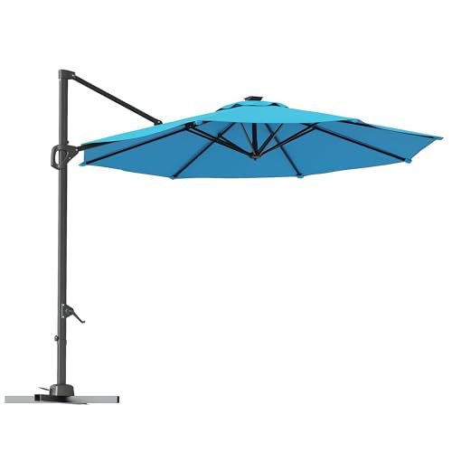 9ft Outdoor Patio Umbrella Heavy Duty 8 Ribs, Waterproof UV Protection Sun Shade with Crank Lift & Push Button Tilt, Outdoor Umbrella for Deck, Pool, Garden, Backyard, Lawn - color: Turquoise Blue&Round, size: 10FT Roman