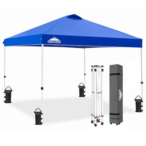 EAGLE PEAK Pop Up Canopy Tent with Wheeled Carry Bag, 8 Stakes, 4 Ropes, 4 Weight Bags, Easy Set Up Tent Canopy, 10x10 ft, 100sqft of Shade, Blue - color: Blue, size: 10x10