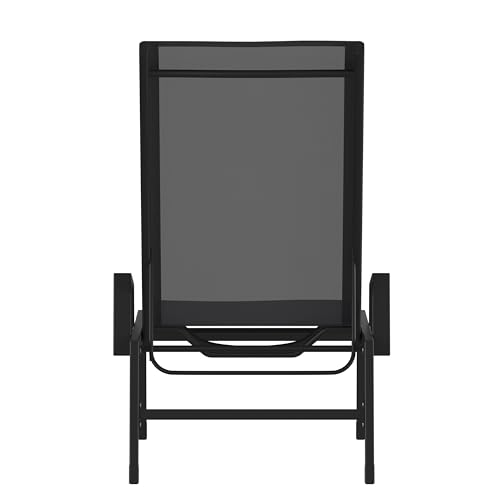 Flash Furniture Brazos Adjustable Chaise Lounge Chair with Arms, All-Weather Outdoor Five-Position Recliner, Black/Black - color: Black/Black, size: Set of 1