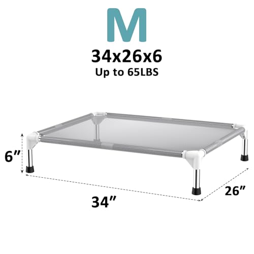 Elevated Dog Bed with Teslin Cooling Fabric - Lightweight Dog Cot for Medium Dogs, Waterproof & Washable Breathable Mesh, Raised Pet Bed for Indoor Outdoor Use, Anti-Slip, Easy Clean - size: M-Gray