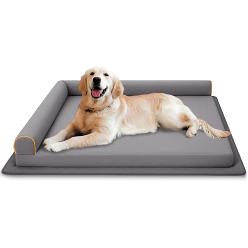 XL Dog Bed Orthopedic Memory Foam Pet Bed Waterproof with Anti-Slip Mat Washable Big Dog Couch Indestructible (Grey) - color: Grey, size: 44.0"L x 34.0"W x 7.5"Th