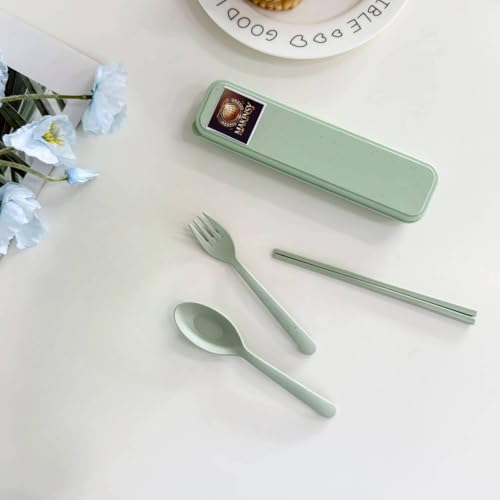 Wheat Straw Cutlery Set – Reusable Travel Utensils with Case – Portable Fork, Spoon & Chopsticks – Eco-Friendly Flatware for Kids & Adults – Lightweight Lunch Box Accessories for Work (green)
