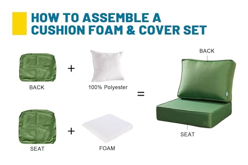 ARTPLAN Deep Seat Outdoor Patio Chair Cushions,2-Piece Seat and Back Cushion Set 24x24x6 and 18x24 Inches,Square,Invisible Green - color: Invisible Green