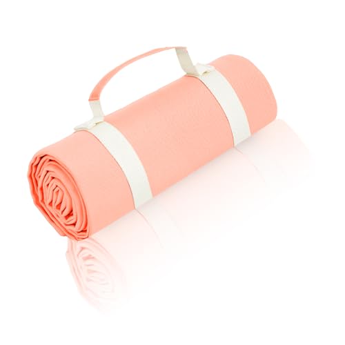 Kids Picnic Blanket, Kids Beach Mat – Medium 4’9” × 3’3” Compact Canvas, Easy to Fold & Carry - color: Peach Whip + Strap, size: 4'9" x 3'3"