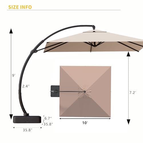 Kingdura 10x10 FT Cantilever Patio Umbrella with Base Included, Large Square Offset Outdoor Pool Umbrella, 360° Rotation & Infinite Tilt, Heavy Duty Aluminum Frame for Deck Backyard, Beige - color: Beige, size: 10x10 FT