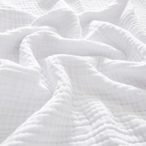 PHF 100% Cotton Muslin Blanket Twin XL Size 66"x90", 4-Layer Lightweight Gauze Throw, Breathable Cloud-Soft Minimalist Blanket for Bed, Couch, Camping, White, Ideal Gift - color: 01 - White, size: Twin XL(66"X90")