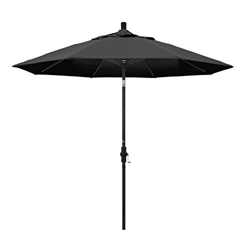 California Umbrella 9' Round Aluminum Patio Umbrella, Crank Lift, Collar Tilt, Bronze Pole, Black Olefin - color: Black