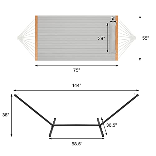 Homgava Two Person Hammock with Stand for Outside Heavy Duty, Outdoor Patio Hammock with Portable Steel Stand, Large Double Hammocks,480lbs Capacity.(Middle Grey) - color: Middle Grey