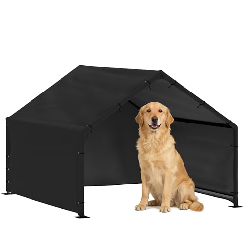 PawHut Dog Shade Shelter Outdoor, Dog House Outside with Waterproof & UV-Resistant Canopy, Pet Tent for Small Medium Large Breeds, Pet House for Small Animals with Ground Nails, 49" x 43" x 37"