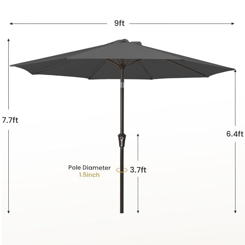 MEWAY 9ft Patio Umbrella Outdoor Table Umbrellas with Push Button Tilt and Crank, Market Umbrella 8 Sturdy Ribs for Deck, Garden, Pool and Backyard, Gray - color: Gray, size: 9ft