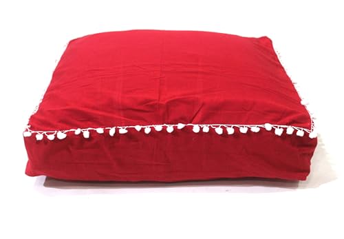 CRAFT KALA Meditation Floor Pillow Cover, Round Large Pillows Cover Seating for Adults, Bohemian Mandala Circle Cushions Cover for Outdoor Fireplace Yoga Living Room (Red, 18" Square) - color: Red, size: 18" x 18" (Pack of 1)