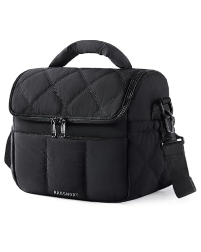 BAGSMART Insulated Lunch Bags for Women, Cute Quilted Lunch Box, Lightweight Puffy Padded Waterproof Lunch Tote, Reusable Lunch Cooler for Work Picnic Travel, Black - color: Black, size: Medium(normal)