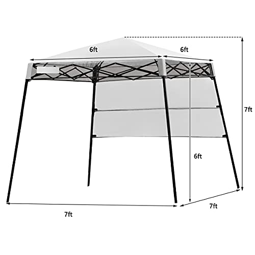 Tangkula 7x7 Ft Pop Up Canopy, Slant Leg Outdoor Tent with Carry Bag & 4 Stakes, Compact Portable Canopy Tent for Hiking Camping Fishing & Picnic, 7x7 Base, 6x6 top - color: White+Black, size: 7x7 Ft