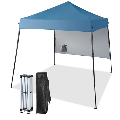 Outvita 6'x6' Pop Up Canopy Tent Commercial Instant Gazebo Tent, Waterproof & UV Protection Canopy Tent with Slant Legs & 1pc sidewall for Party Wedding Birthday BBQ Events - style: 6x6-blue