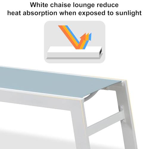 PURPLE LEAF Lounge Chair Outdoor Set of 2 White Aluminum Lounge Chair with Wheels and Table Outdoor Chaise Lounges for Patio Pool Yard, Steel Blue - color: Steel Blue, style: Standard Inclining-leg