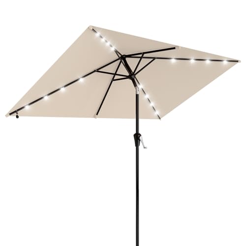 AreShark 6.5' x 10' Rectangular Patio Umbrella with Solar Lights, Solar Powered Lighted Market Umbrella w/Tilt and Crank, Outdoor Table Umbrella for Garden, Deck, Backyard, Pool, Cream-White - color: Cream-White, size: 6.5 X 10 Ft
