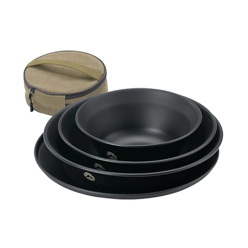 CAMPINGMOON Camping Tableware Set Stainless Steel Camping Plates Bowl Stackable Outdoor Dinnerware Canvas Carry Case Camping Hiking Picnic - color: Black (titanium oxide coating)