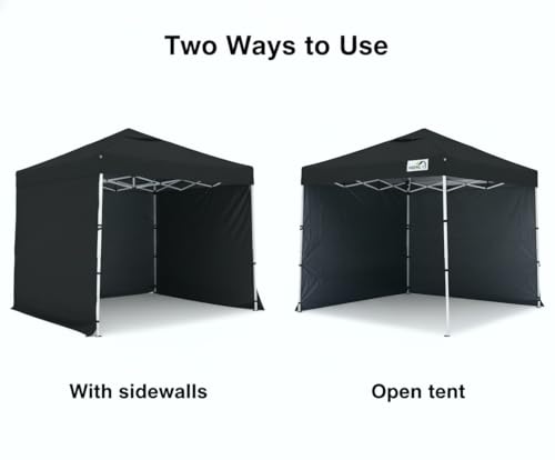8x8ft Pop Up Canopy Tent with Removable Sidewall, Instant Shade Canopy with Vented Roof for Patio Outdoor Camping with Wheel-Bag, 4 Sand Bags, 8 Stakes, Black - color: Black