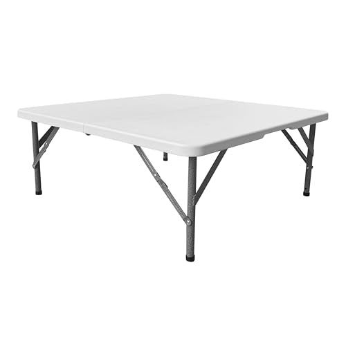 34” Square Folding Table, Small Folding Table with Easy-Carry Handle, White