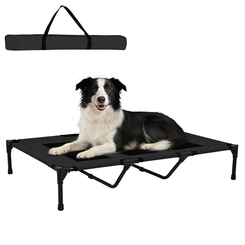 Dog Cooling Bed, Raised Pet Cot for Medium and Large Dogs, Cooling Breathable Mesh, Durable Sturdy Frame, Washable Cover, Portable and Easy to Assemble Indoor/Outdoor Pet Bed, Black, L - color: Black, size: Large