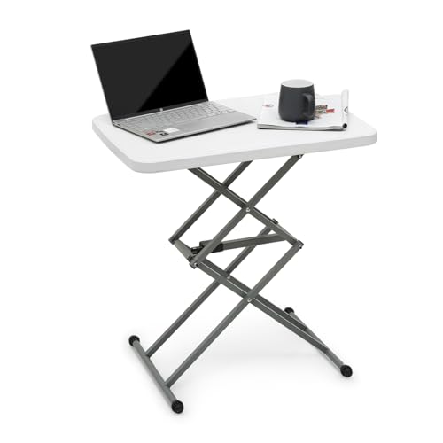 Athena Collection Folding TV Tray Table Couch Table with 5 Height Adjustable, Portable Small Folding Table Dinner Tray Laptop Table for Living Room Small Space for Eating on Bed Sofa Couch - color: White-w Foot, size: 17.5"D x 26"W
