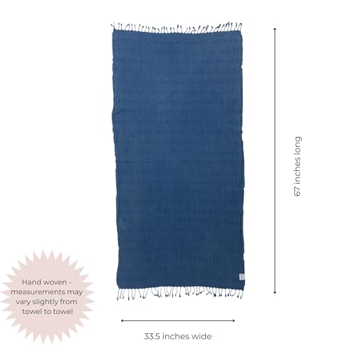 InfuseZen Stonewashed Turkish Bath & Beach Towel –100% Organic Turkish Cotton - Soft, Lightweight, Absorbent - Quick Dry, Sand Free - Swim, Pool, Shower, Travel - Peshtemal, Hammam Spa Towel - Blue - color: Blue
