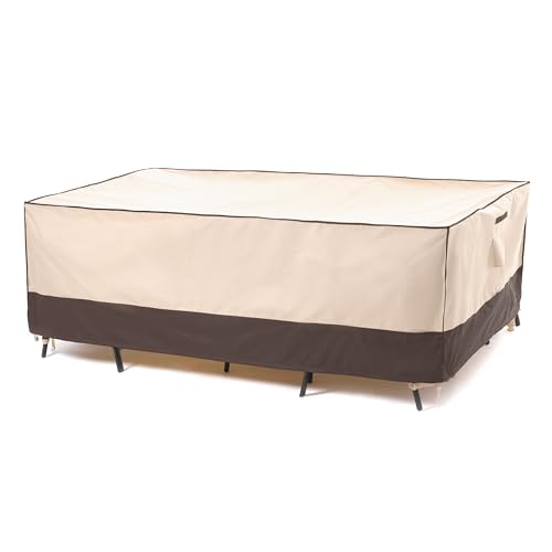 F&J Outdoors Patio Furniture Cover, Waterproof UV Resistant for Table & Chairs Set, 62"Wx42"Dx27.5"H - color: Beige + Coffee, size: 62"(W)×42"(D)×27.5"(H)