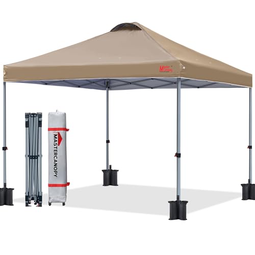 MASTERCANOPY Durable Pop-up Canopy Tent with Roller Bag (10x10, Khaki) - color: Khaki, size: 10x10