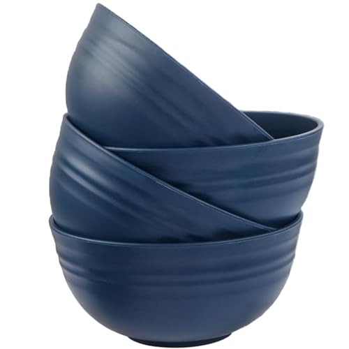 Unbreakable Wheat Straw Cereal Bowls Set of 4, 24 OZ Microwave and Dishwasher Safe Lightweight Soup and Salad Bowl Sets, Reusable Dessert Bowls for Rice, Pasta, Snack, Fruit, BPA Free (Dark Blue) - color: Dark Blue