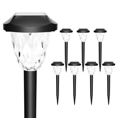 GIGALUMI 8 Pack Solar Lights Outdoor, Solar Pathway Lights with Great Pattern, Waterproof Auto On/Off Solar Powered Light for Outside Yard Garden Walkway Driveway Lawn Pathway - color: Warm White, size: 14.17'' 8 Pack