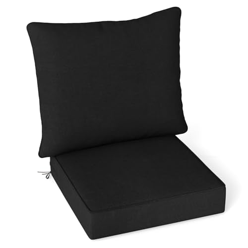 Giantex Patio Cushion Set, Outdoor Chair Seat Pads w/Non-Slip Rope Belts, Detachable Patio Furniture Cushions, Thick Seat Cushion & Back Cushion for Living Room Floor Sofa Patio Garden Chair (Black) - color: Black