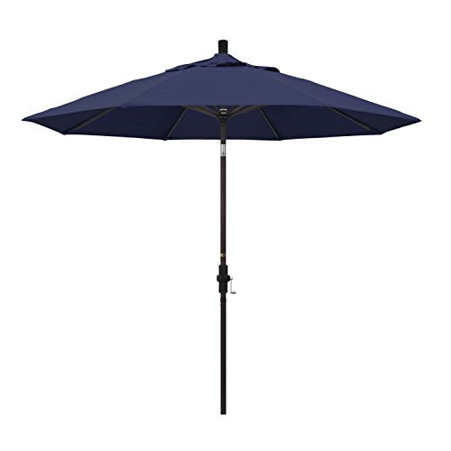 California Umbrella 9' Round Aluminum Market Umbrella, Crank Lift, Collar Tilt, Bronze Pole, Navy Blue Olefin - color: Navy Blue