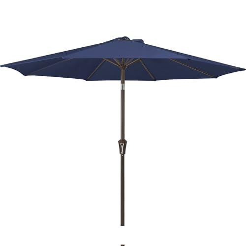 JEAREY 9FT Outdoor Patio Umbrella Outdoor Table Umbrella with Push Button Tilt and Crank, Market Umbrella 8 Sturdy Ribs UV Protection Waterproof for Garden, Deck, Backyard, Pool (Deep Blue) - color: Deep Blue