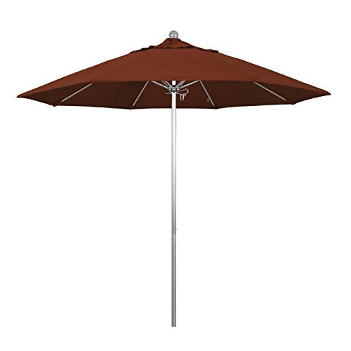 California Umbrella 9' Round Aluminum/Fiberglass Umbrella, Push Open, Silver Pole, Olefin Terracotta Fabric - color: Terracotta