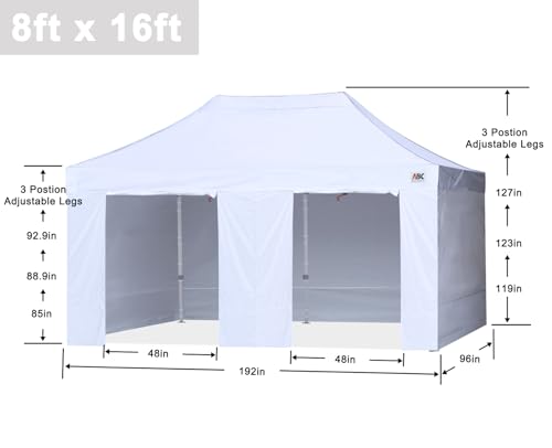 ABCCANOPY Easy Pop Up Canopy Tent with Sidewalls 8X16 Commercial -Series, White - color: White, size: 8X16