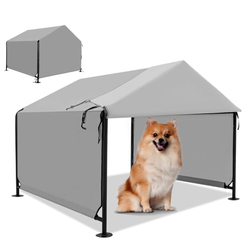 Dog Shade Shelter 2.5'x2.1'x2.1' for Small Dogs, Pet Outdoor Tent with Upgraded Doors, Outside Sun Rain Canopy Pet House for Dogs, Cats, Small Animals and Livestock, Grey - style: Grey-S