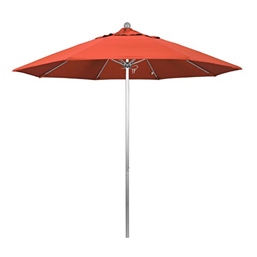 California Umbrella 9' Round Aluminum/Fiberglass Umbrella, Push Open, Silver Pole, Olefin Sunset Fabric - color: Sunset