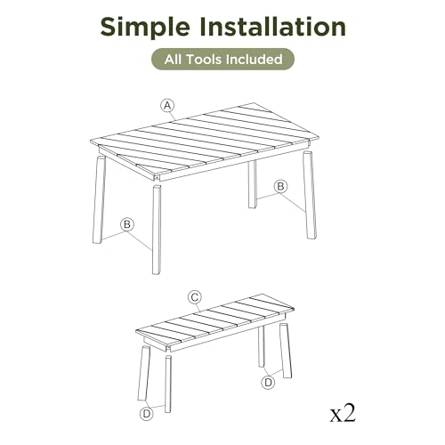 3 Pieces Acacia Wood Table with 2 Benches Dining Set Outdoor Indoor Furniture, Picnic Beer for Patio, Porch, Garden, Poolside - Natural