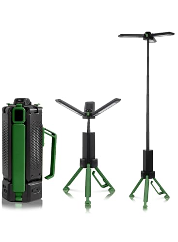 15000mAh Rechargeable Telescopic Camping Light, Portable Flashlight & Lantern with Reinforced Tripod Base, Height Adjustable Dimmable Tent Light, Power Bank for Outdoor BBQ, Hiking, Job Site, Green - color: Green