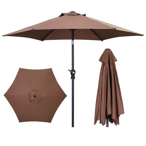 GDY 7.5FT Patio Umbrella Outdoor Table Umbrella,Market Umbrella with Push Button Tilt and Crank for Garden, Lawn, Deck, Backyard & Pool (Coffee) - color: Coffee, size: Umbrella Only