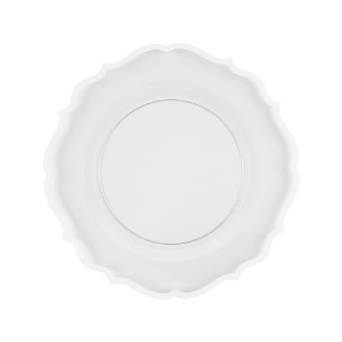 PLASTICPRO 32 Pack Elegant Disposable Plastic Plates Combo Set Includes 16 Dinner Plates and 16 Salad Plates Heavy Duty Fancy Party Plates Clear & White Contemporary Design - color: Clear & White Contemporary