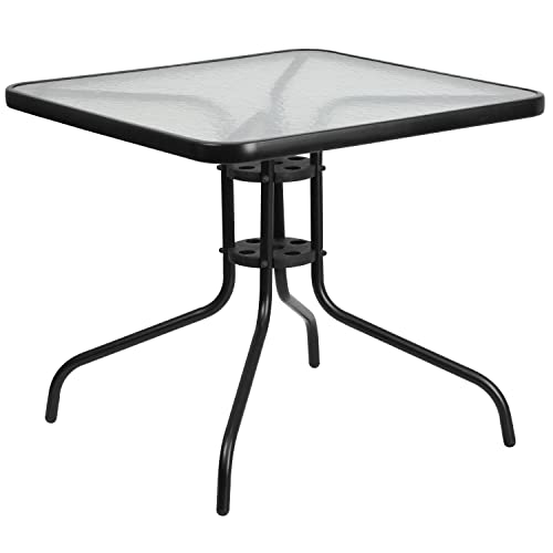 Flash Furniture Barker 31.5" Square Indoor/Outdoor Tempered Glass Metal Frame Side Table - color: Clear/Black, size: 31.5" Square